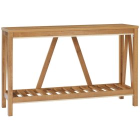HOMCOM Farmhouse Console Table with Storage Shelf, Rustic Sofa Table with Anti-tipper for Living Room, Bedroom and Entryway, Brown