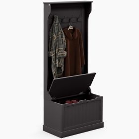 HOMCOM Entryway 3-In-1 Entryway Hall Tree with Storage Bench, Coat Rack with Four Hooks, and Shoe Storage, Black
