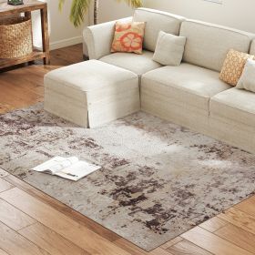 Achine Washable Area Rug 5x7, Non-Slip Modern Abstract Floor Carpet For Living Room, Bedroom, Dining Room, Mixed-Brown (Color: Brown)