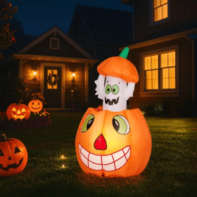 2.8 FT Halloween Inflatables Animated Pumpkin Ghost, Outdoor Decorations Blow Up Yard Decor With Built-in LEDs For Indoor Party Garden Lawn Decor (Option: Halloween)