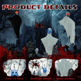 Outdoor Halloween Decorations 8-Piece Set, Hanging Ghosts Decor And Cobweb And Gravestone With Lighted Up Eyes, Scary Swinging Ghost Flying For Y (Option: Halloween)