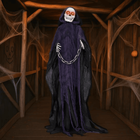 6ft Halloween Decorations Outdoor Life Size Animatronics Grim Reaper With Chain, Sound-Actived Party Decor With Creepy Sound , Scary Haunted Hous (Option: Halloween)