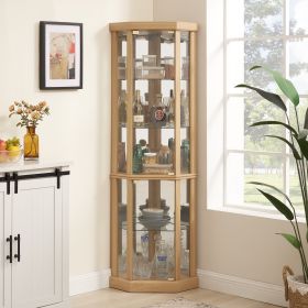 Corner Lighted Curio Cabinet Corner Glass Cabinet Lighted Curio Cabinet Corner Display Case for Living Room, Curio Cabinet, Antique collection, W (Color: Light Oak, Material: MDF+glass)